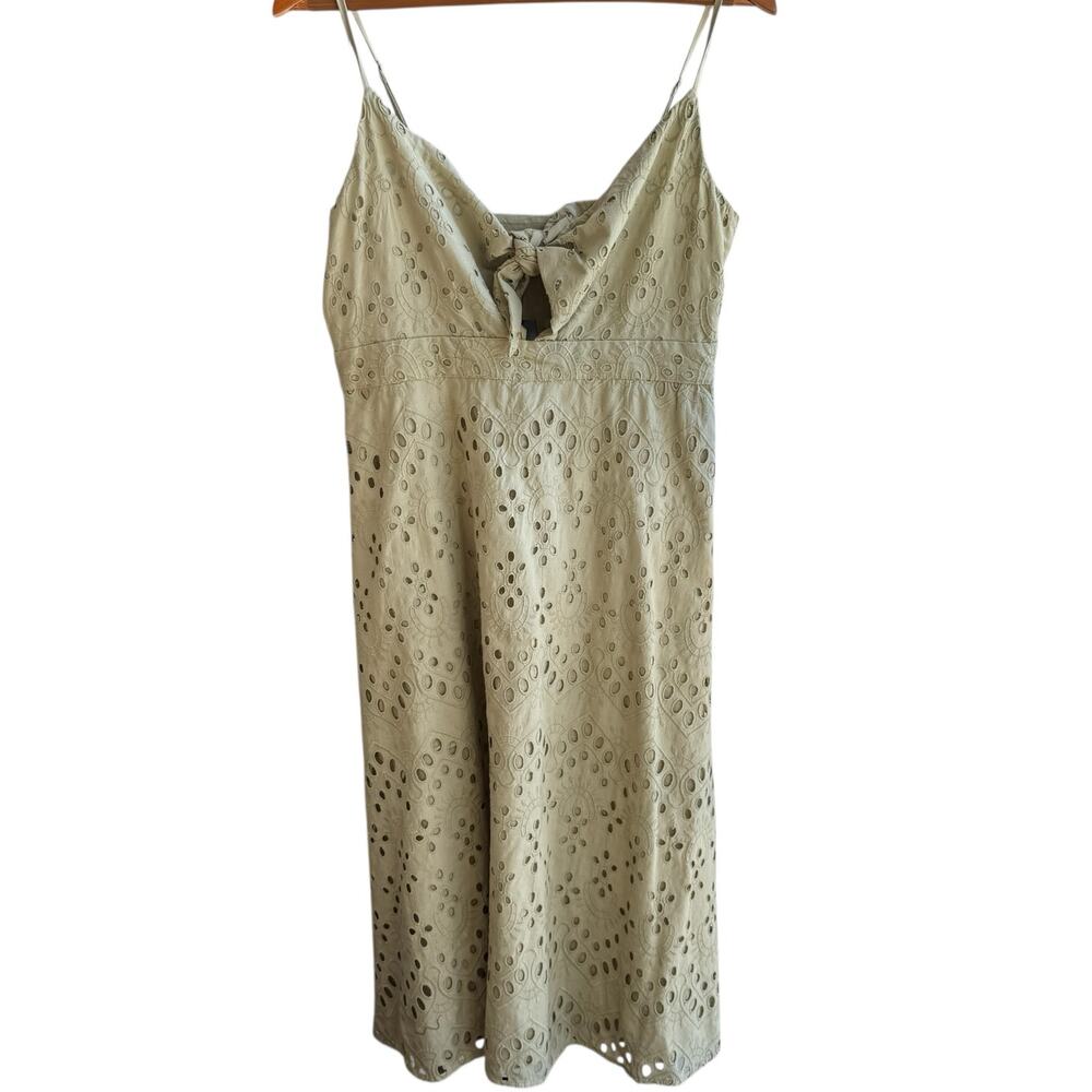 EXPRESS Dress Womens M Green Eyelet Tie Front Midi Sundress 100% Cotton NWT